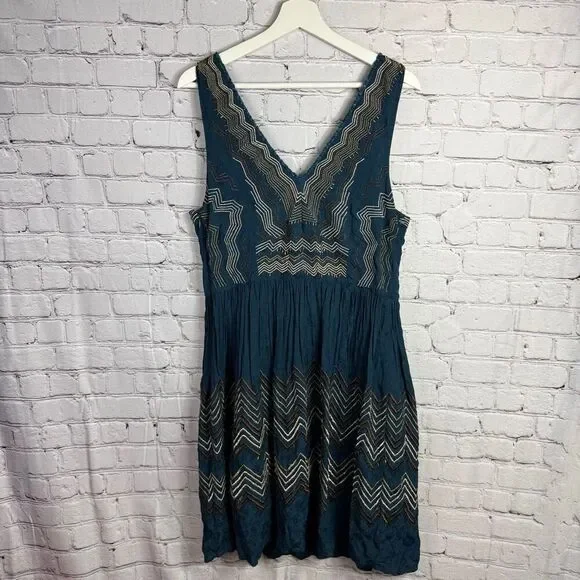 Anthropologie Meadow Rue Beaded Embroidered V Neck Dress Size 14  B - Picture 6 of 9